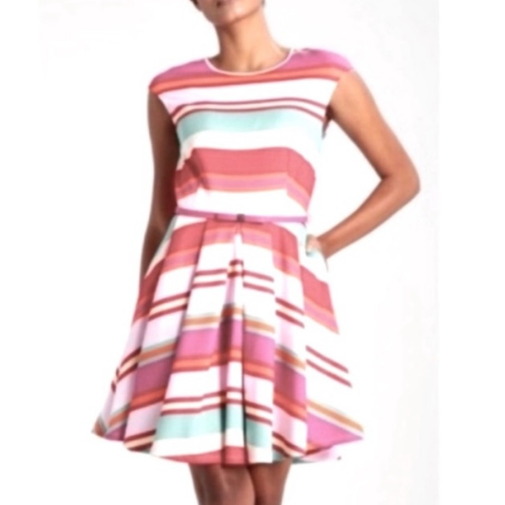 TED BAKER MAYYA STRIPED SKATER DRESS SZ US 10/12 OR TED SZ 4